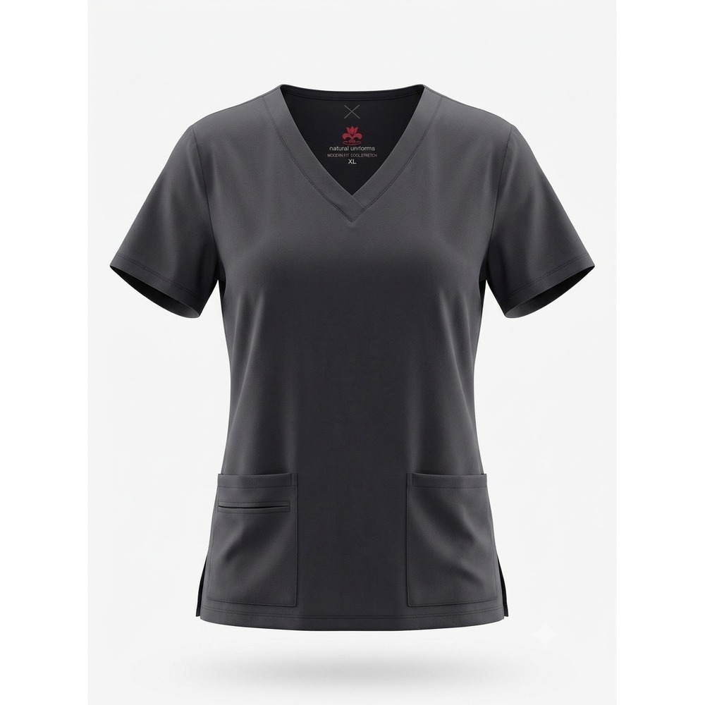 Natural Uniforms Modern Fit Cool Stretch Nurse Scrub Top Black V-Neck XL